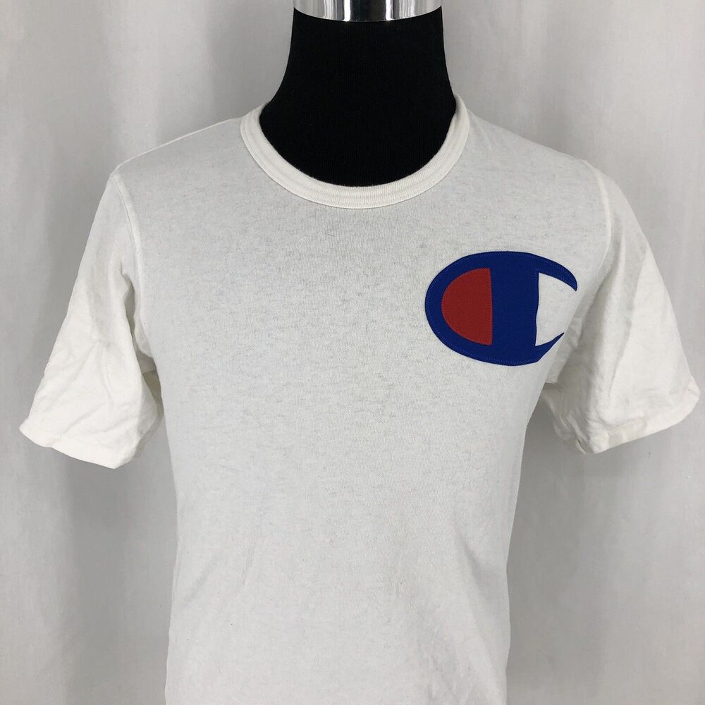 Champion Heritage Classic Big C Logo Tee Shirt Short Sleeve White T1919 Medium